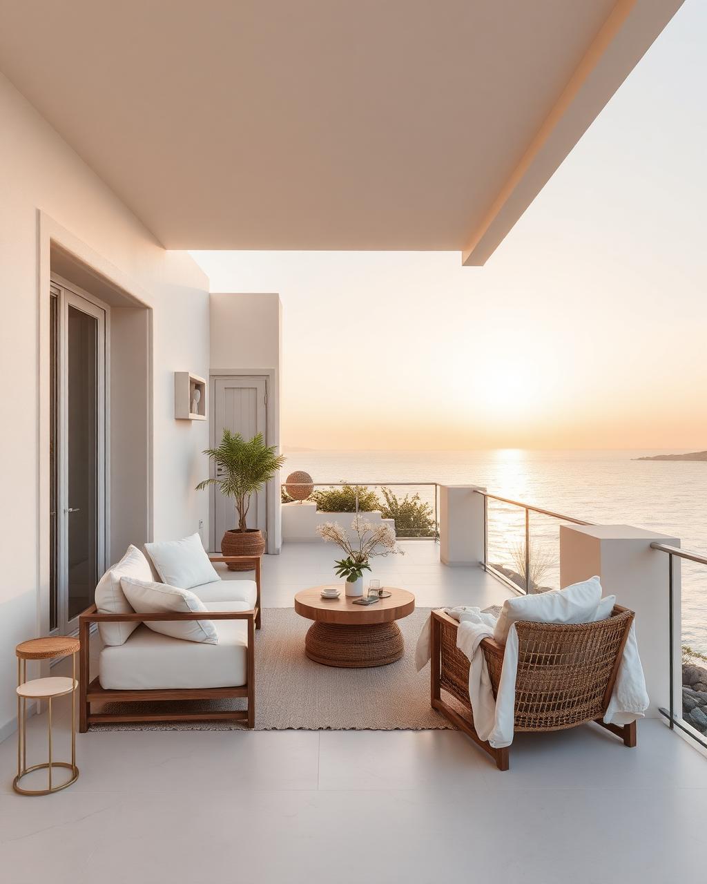Terrasse moderne d'appartement premium au coucher du soleil sur la Costa Blanca